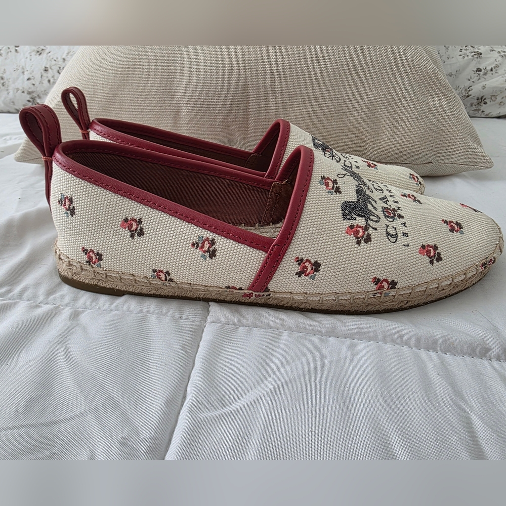 Coach Floral Bloom Espadrilles, Canvas Slip-On, G2172 Chalk-Rare, Size8 Like New